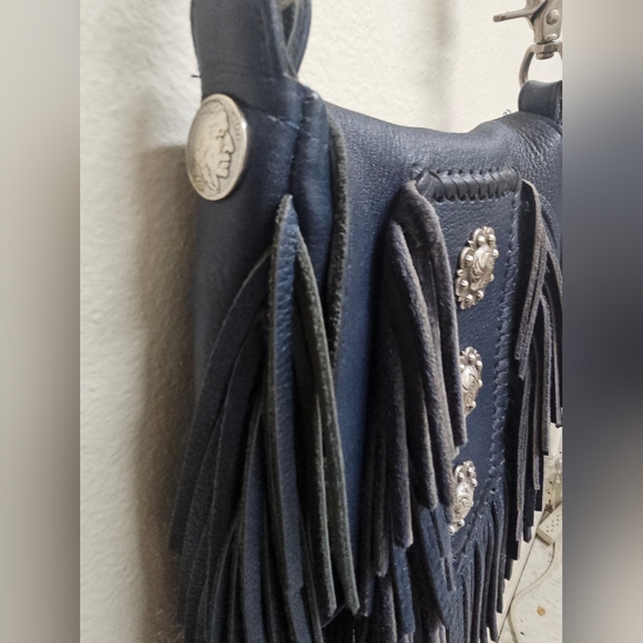 Tribe America Navy Blue Leather Concho Clip Bag & Crossbody Purse - Picture 9 of 9